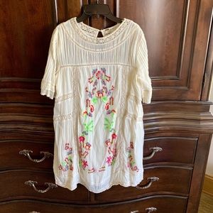 Free People embroidered lined cotton dress sz S